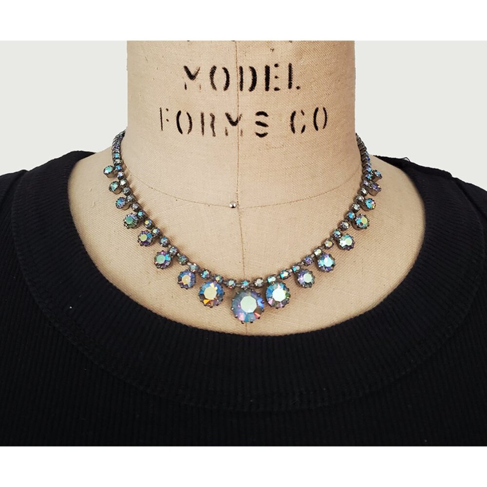 Vintage Mid-Century Aurora Borealis Choker in AB Crystal, Art Deco Style
